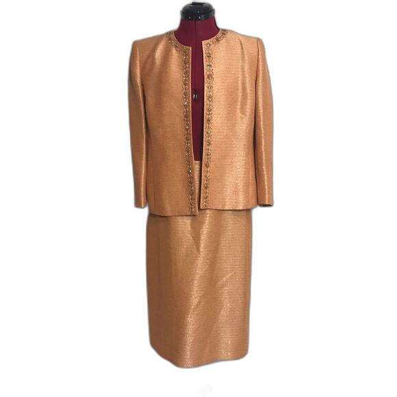 Kasper Skirt Suit Women's Size 6 Peach Metallic 2-Piece Set Skirt & Blazer - Picture 10 of 11